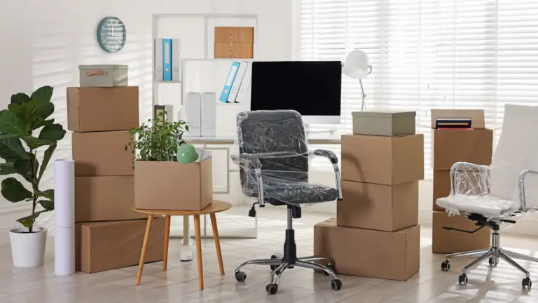 Commercial moving Magic Movers LLC securing office furniture for commercial moving in in Myrtle Beach